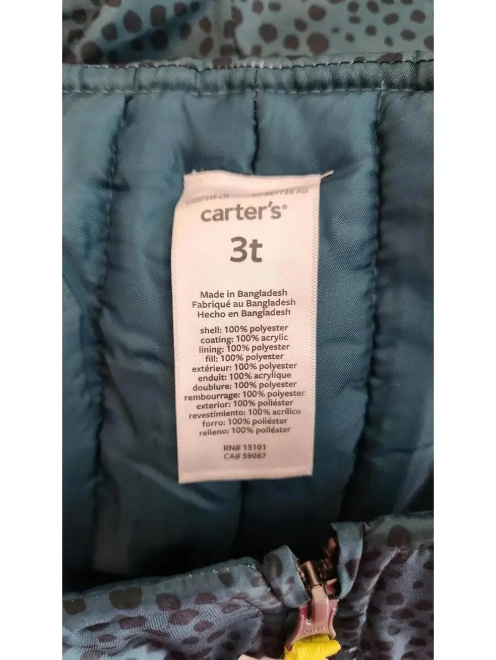 Carters Snow Bib Pants Toddler Girls 3T Teal Black Dot Insulated Winter